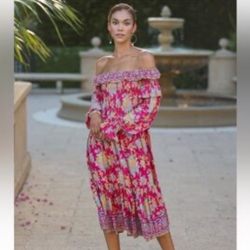 Sea Lustre Vibrant Floral Off-Shoulder Midi Dress S/M